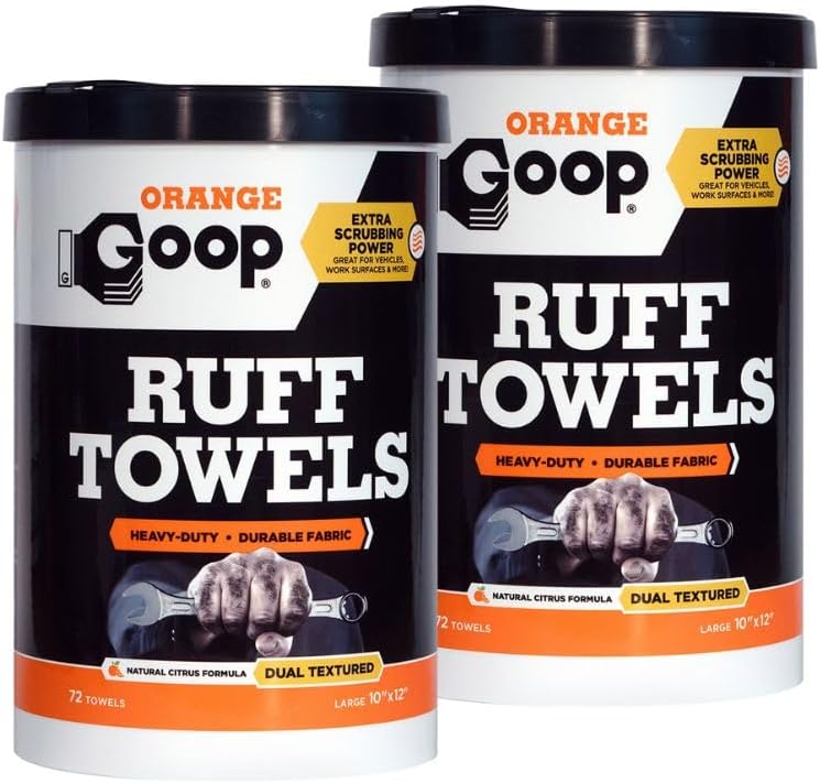 Goop Orange Heavy Duty Ruff Towels with Scrubbing Power, 10” x 12” Dual Textured Multi-Purpose Cleaning Wipes, Removes Dirt, Grease, Oil, 72 Count (Pack of 2) - Image 1